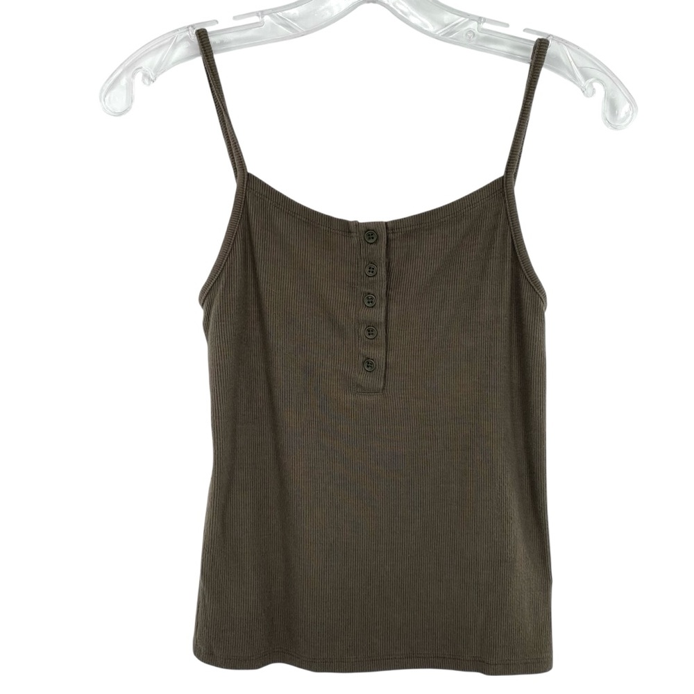 Joah Brown Green Ribbed Camisole Tank Top